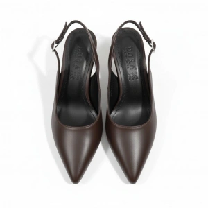 Kahve Deri Sivri Burun Arka Açık Topuklu Kadın Ayakkabı