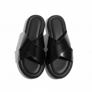 EFW %100 Hakiki Deri Siyah Rugan Çapraz Terlik