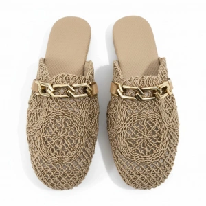 Örme Zincir Toka Detaylı Vizon Kadın Terlik