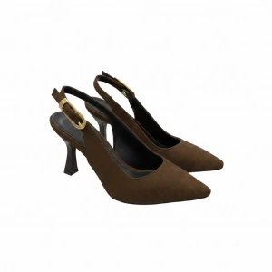Kahve Süet Sivri Burun Arka Açık Topuklu Kadın Ayakkabı