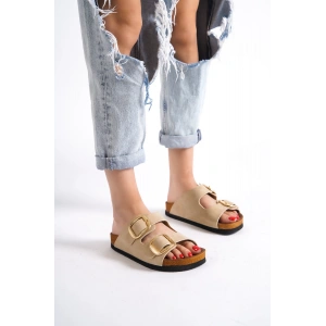 Anetta Kadın Kalın Çift Toka Krem Terlik