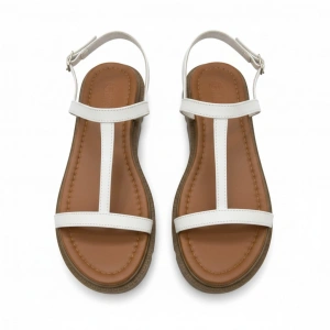 EFW %100 Hakiki Deri Krem Sandalet