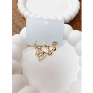 Kadın 3lü Kalp Detaylı Çelik Küpe