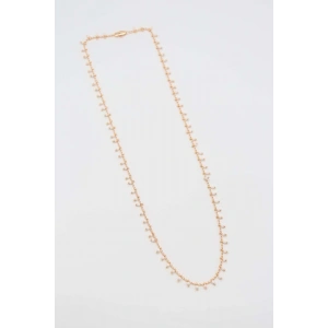 Vıp Serisi Çelik Sıralı Model Beyaz Boncuk Detaylı Rose Kolye 50 cm