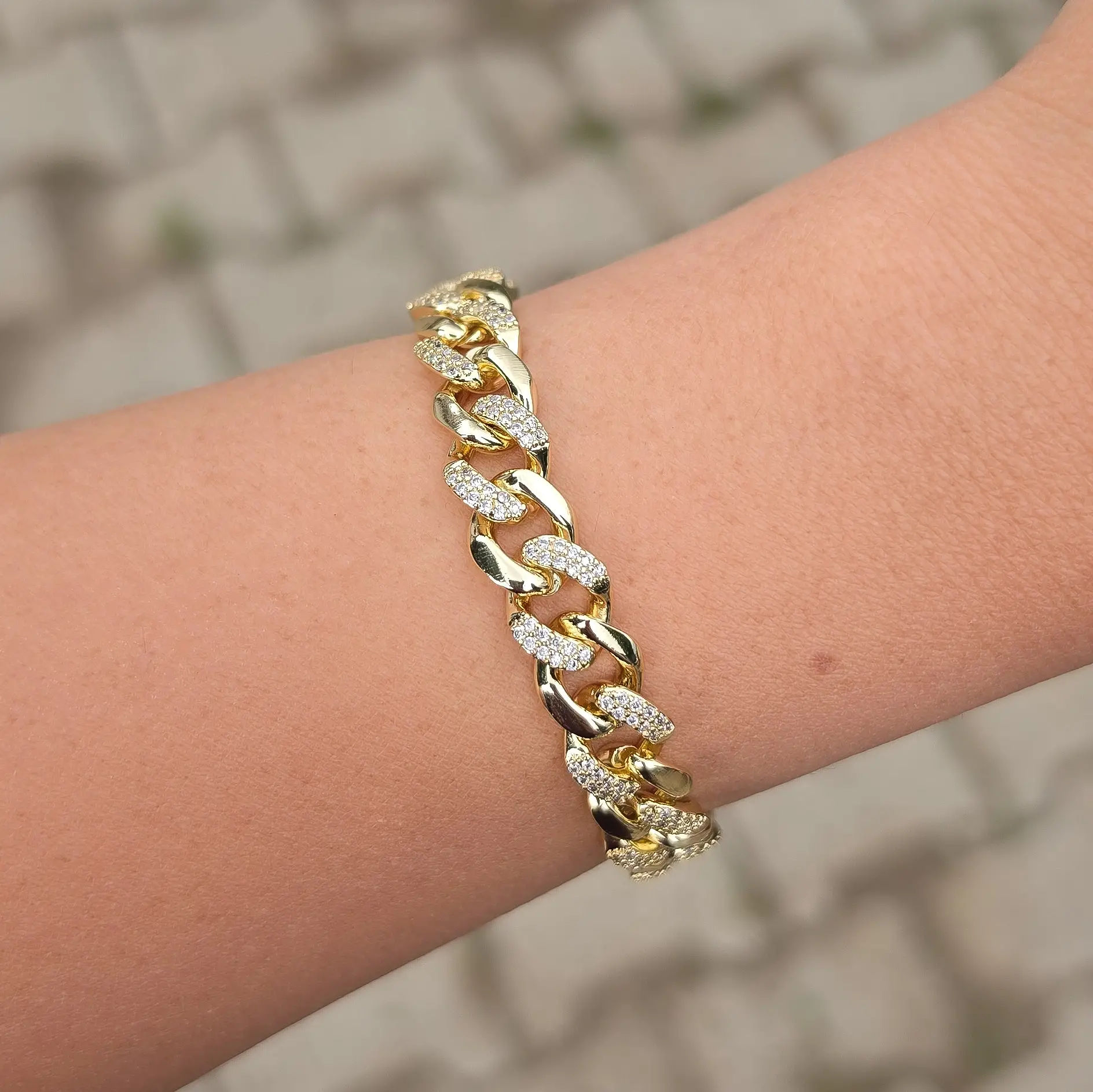 Gold Taşlı Zincir Bileklik 0015