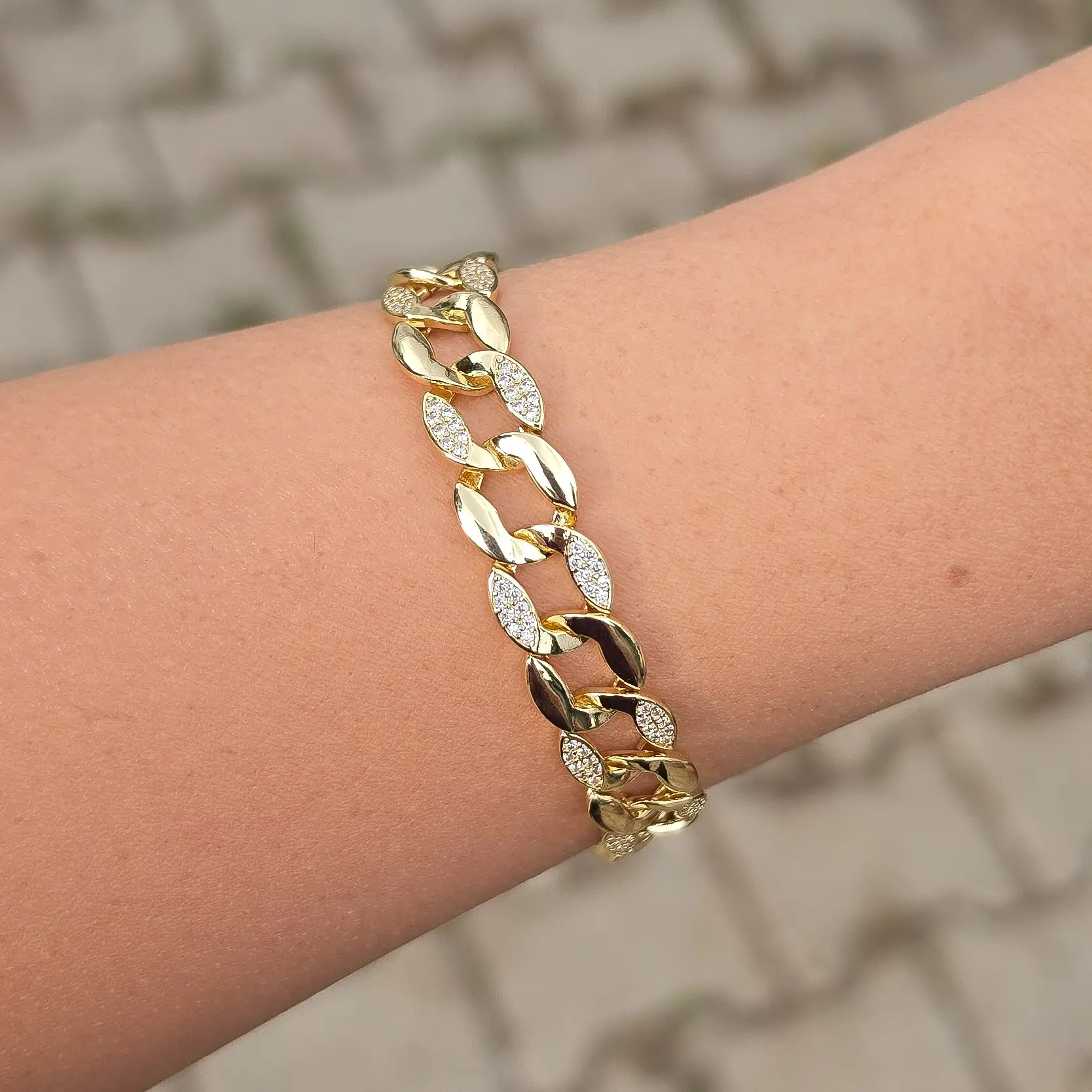 Gold Taşlı Zincir Bileklik 0018