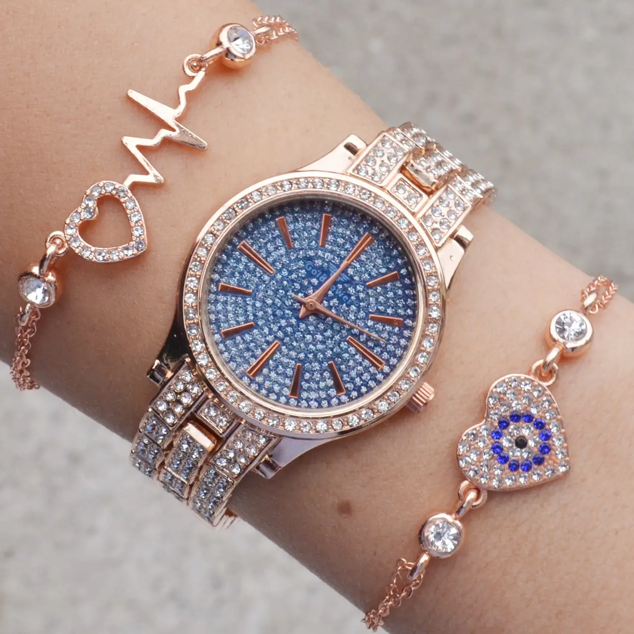 Rosegold Metal Kordon Kadın Saat Kombini  3346