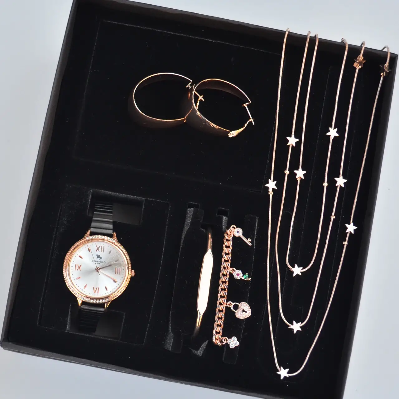 Rosegold Kolye Küpe Bileklik Saat Seti 3681