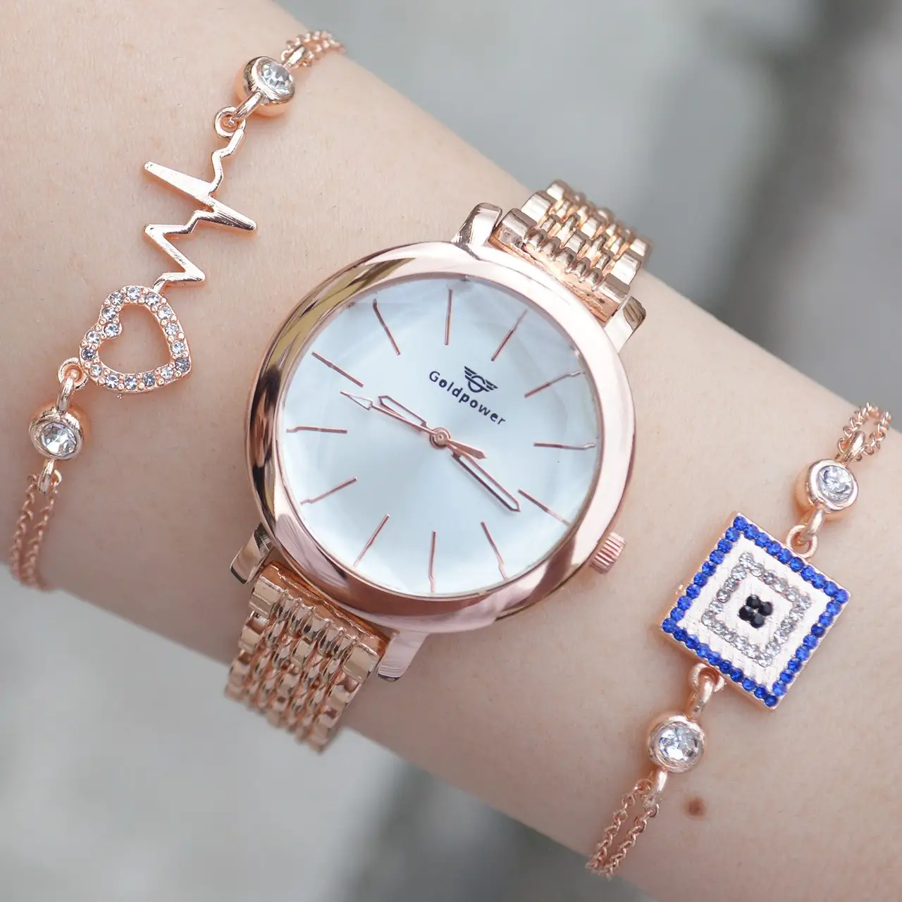 Rosegold Metal Kordon Kadın Saat Kombini 2031