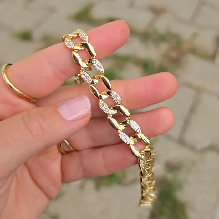 Gold Taşlı Zincir Bileklik 0015
