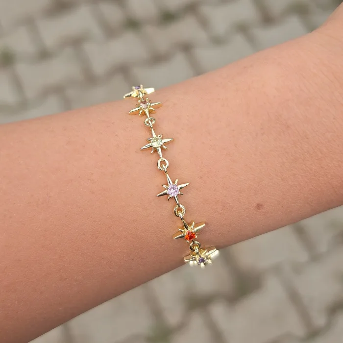 Gold Taşlı Yıldız Detaylı Bileklik 0016