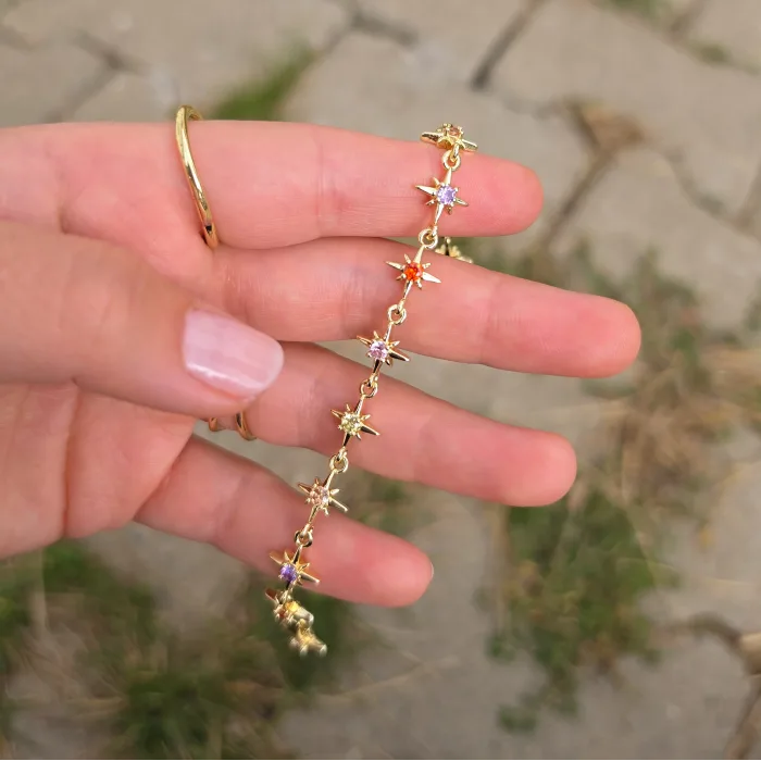 Gold Taşlı Yıldız Detaylı Bileklik 0016