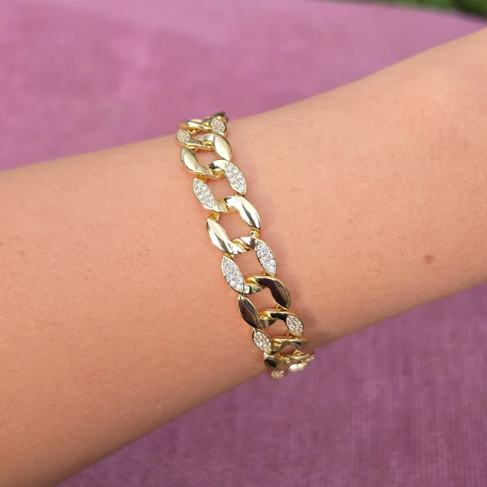 Gold Taşlı Zincir Bileklik0018