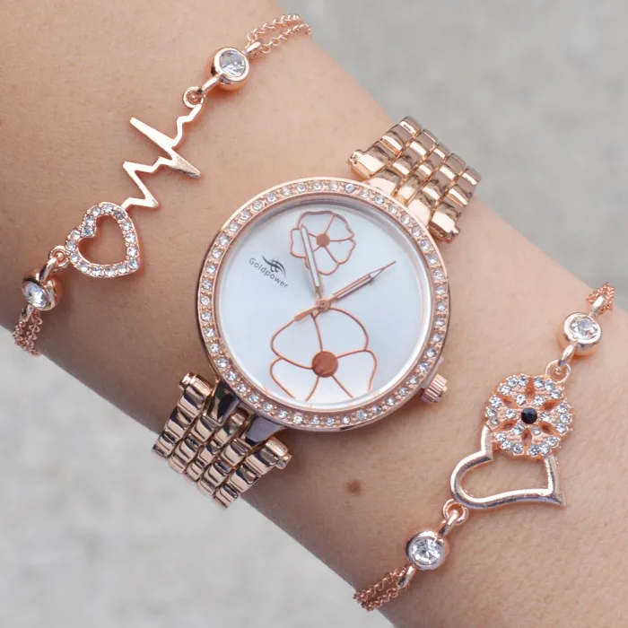 Rosegold Metal Kordon Kadın Saat Kombini 3343