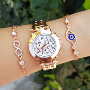 Rose Metal Kordon Kadın Saat Kombini 3441