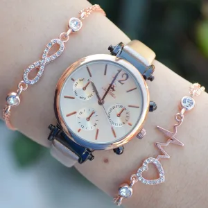 Rosegold Deri Kordon Kadın Saat Kombini 2428