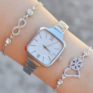 Silver Metal Kordon Kadın Saat Kombini 1021