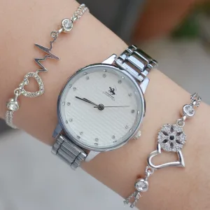 Silver Metal Kordon Kadın Saat Kombini 2192