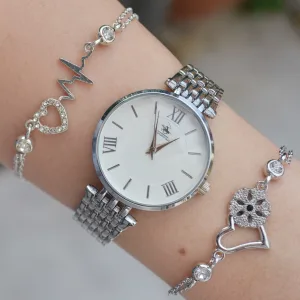 Silver Metal Kordon Kadın Saat Kombini 2195
