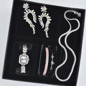 Silver Kolye Küpe Bileklik Saat Seti 3675
