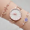 Rosegold Hasır Mıknatıslı Kordon Kadın Saat Kombini 9744