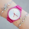 Pembe Silikon Kordon Kadın Saat Kombini 2537