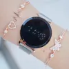 Silver Rose Hasır Mıknatıslı Kordon Dijital Kadın Saat Kombini 2542