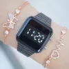 Siyah Metal Kordon Dijital Kadın Saat Kombini 2550