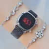 Siyah Hasır Kordon Dijital Kadın Saat Kombini 3305