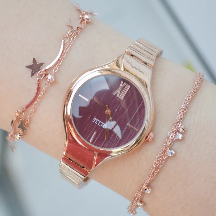 Rosegold Metal Kordon Kadın Saat Kombini 2174