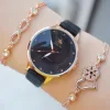 Siyah Deri Kordon Kadın Saat Kombini 2273