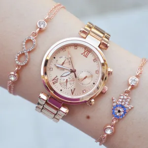 Rosegold Metal Kordon Kadın Saat Kombini 2231