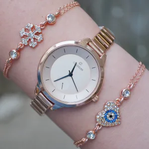 Rosegold Metal Kordon Kadın Saat Kombini 8668