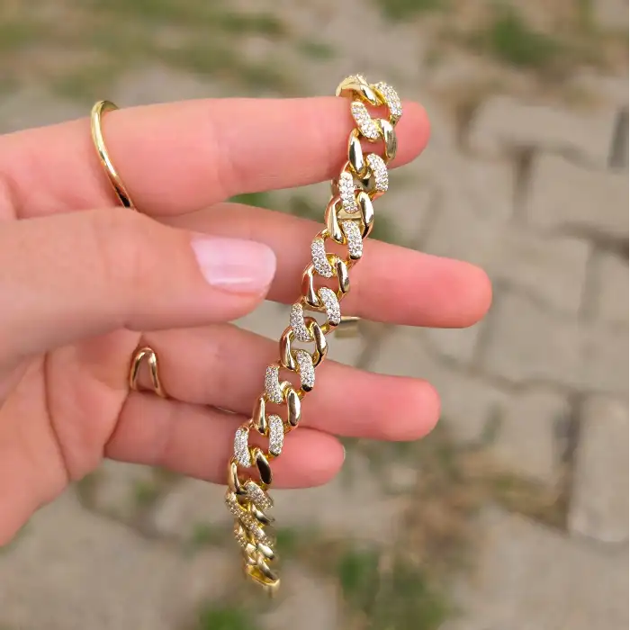 Gold Taşlı Zincir Bileklik 0018