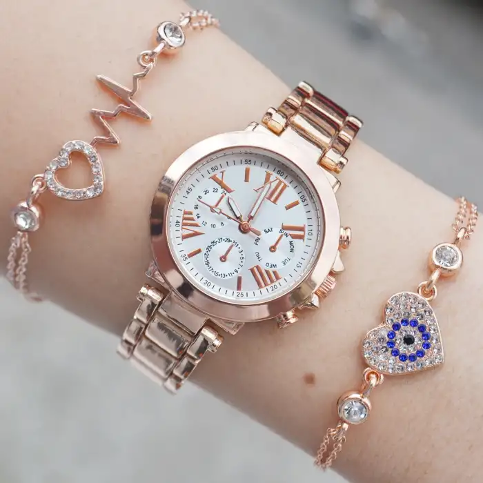 Rose Metal Kordon Kadın Saat Kombini 3440