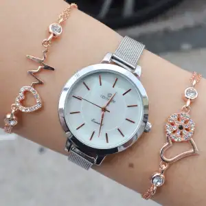 Silver Hasır Kordon Kadın Saat Kombini 3240