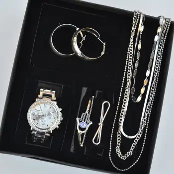 Silver Kolye Küpe Bileklik Saat Seti 3666