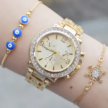 Gold Metal Kordon Kadın Saat Kombini 2926