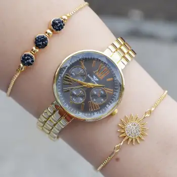 Gold Metal Kordon Kadın Saat Kombini 2936