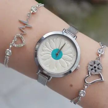 Silver Hasır Kordon Kadın Saat Kombini 2163