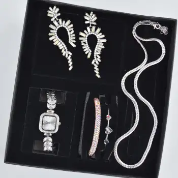 Silver Kolye Küpe Bileklik Saat Seti 3675