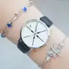 Siyah Deri Kordon Kadın Saat Kombini 2455
