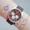 Kahverengi Silikon Kordon Kadın Saat Kombini 2511