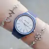 Koyu Mavi Silikon Kordon Kadın Saat Kombini 2762