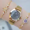 Gold Hasır Mıknatıslı Kordon Kadın Saat Kombini 3134