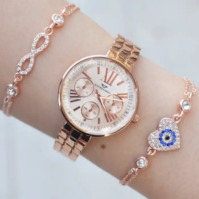 Rosegold Metal Kordon Kadın Saat Kombini 1927