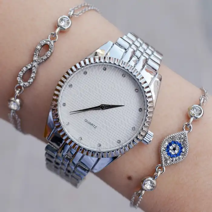 Silver Metal Kordon Kadın Saat Kombini 9285