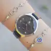 Siyah Deri Kordon Kadın Saat Kombini 2308