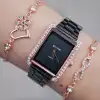 Siyah Rose Metal Kordon Taşlı Kadın Saat Kombini 9332