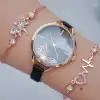 Rose Kasa Siyah Hasır Mıknatıslı Kordon Kadın Saat Kombini 9995
